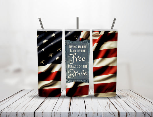 20 oz Stainless Steel Tumbler With Sliding Lid - Patriotic Flag and Quote