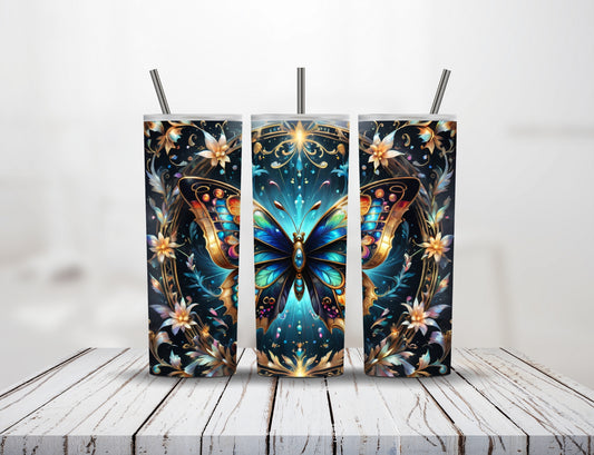 20 oz Stainless Steel Tumbler With Sliding Lid - Beautiful Butterfly