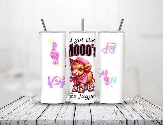 20 oz Stainless Steel Tumbler With Sliding Lid - Cute Pink Cow