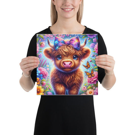 Highland Cow Painting canvas print Farmhouse art Cattle Wooden background Country wall art Cow print